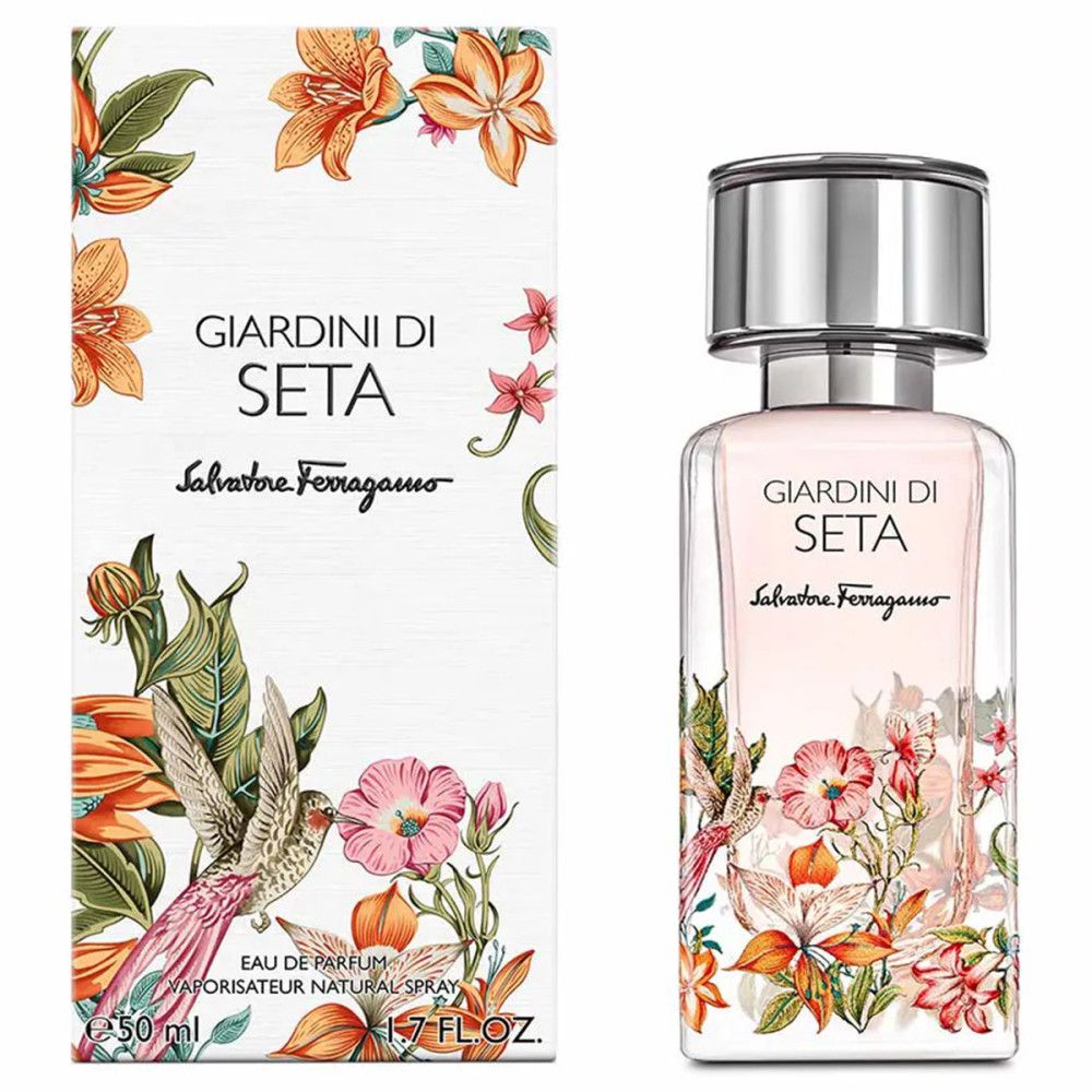 Parfümflakon und Verpackung. Aufschrift: Giardini Di Seta, Salvatore Ferragamo.