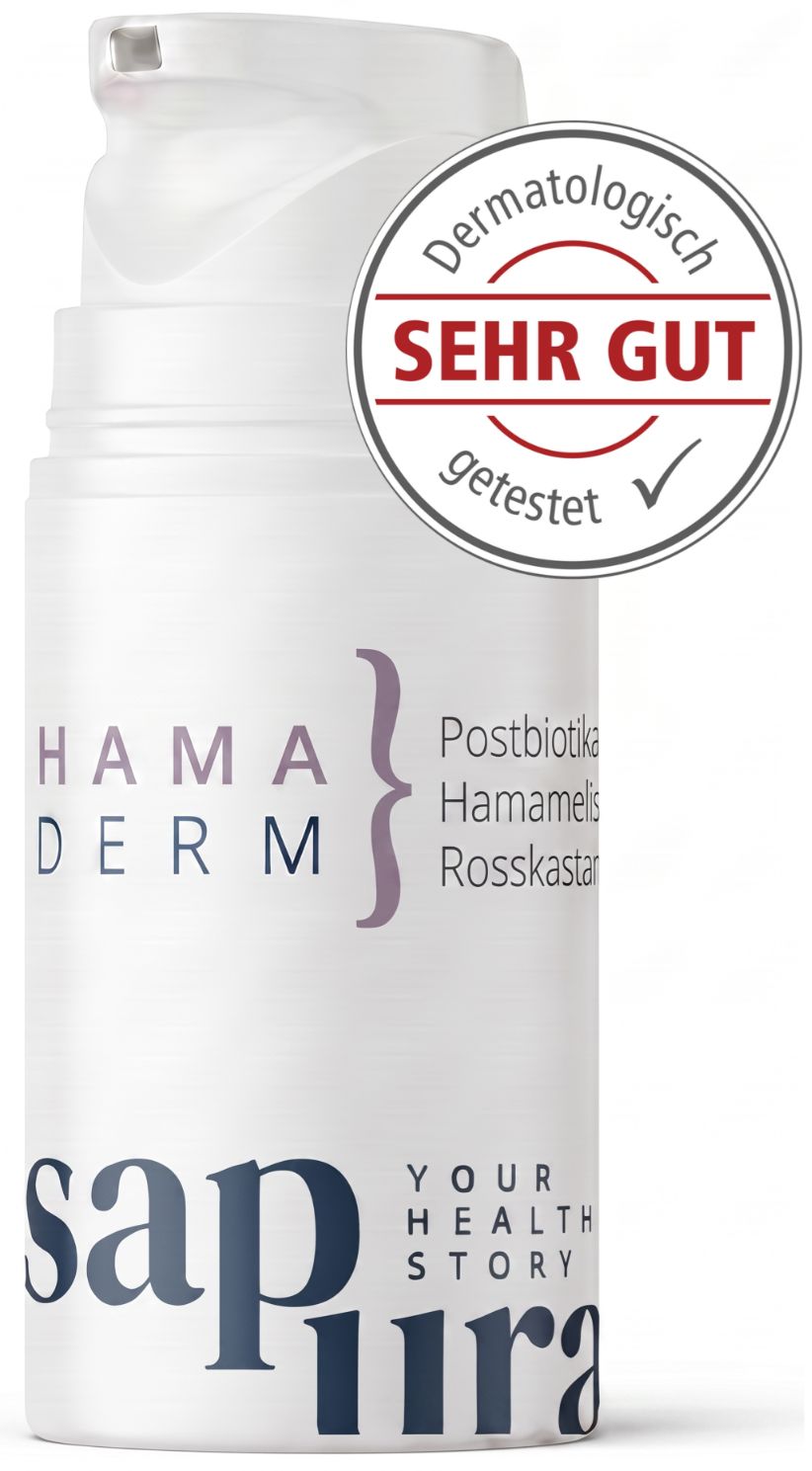 Flasche mit Pumpspender und Siegel 'Dermatologisch SEHR GUT getestet'.
