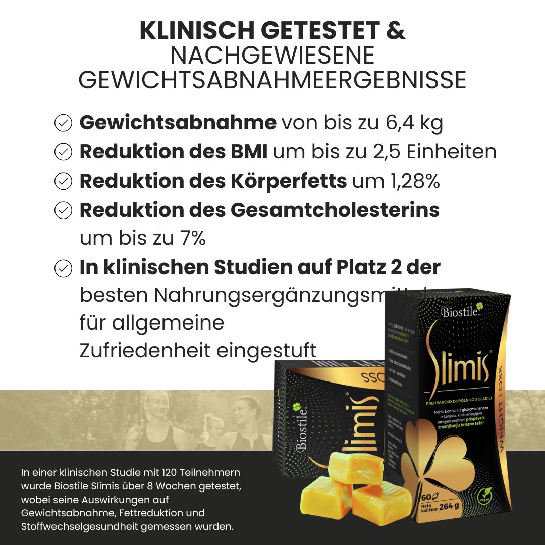 Biostile Slimis Packung mit Ergebnissen klinischer Studien.