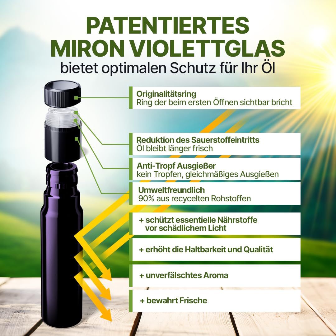 Schnittzeichnung einer Flasche. Beschriftung: Originalitätsring, Reduktion des Sauerstoffeintritts, Anti-Tropf Ausgießer, etc.