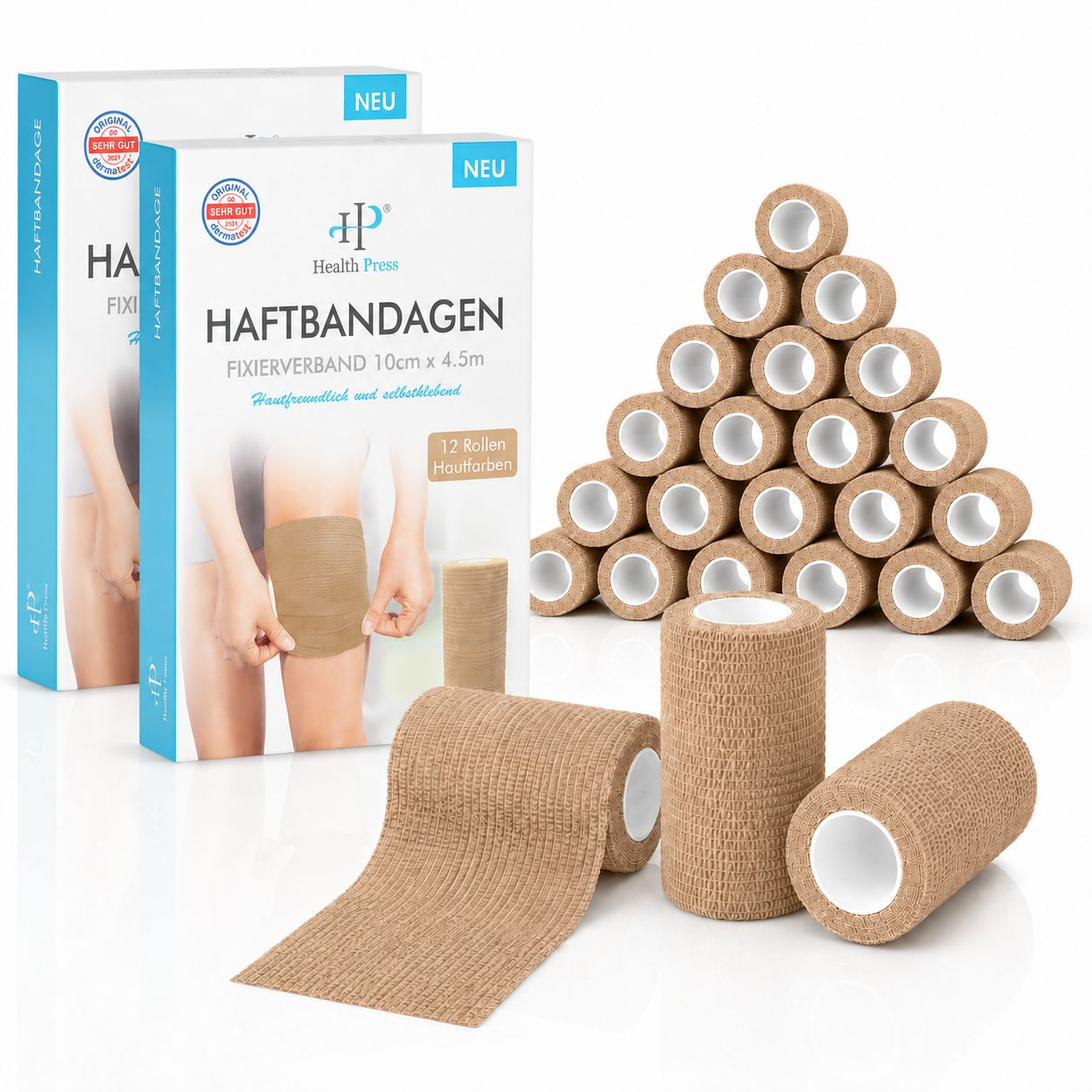 Health Press Haftbandage – Selbstklebender Verband 10cm x 4,5m