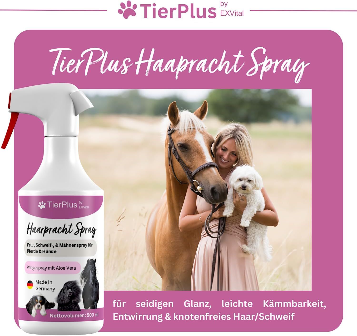 EXVital® Haarpracht Fell-, Schweif-, & Mähnenspray für Hund & Pferd