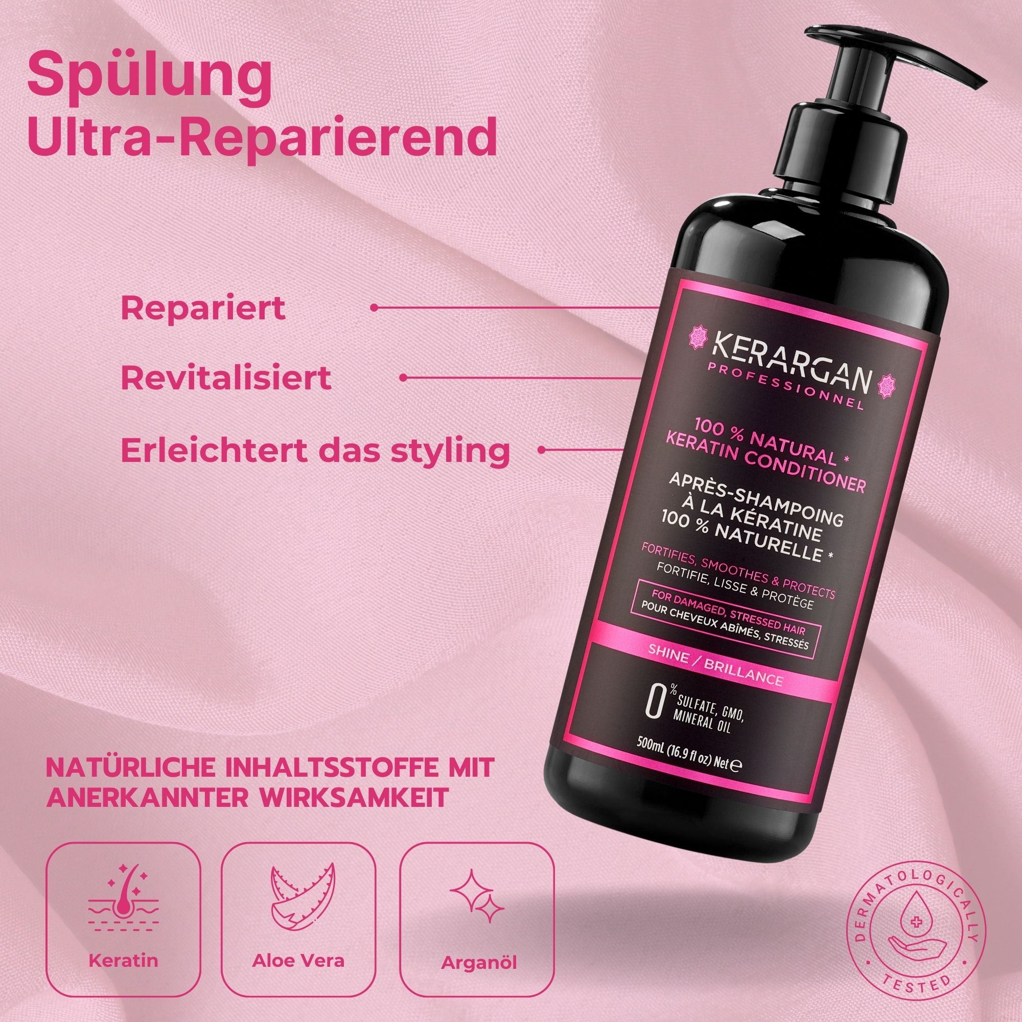 Kerargan - Ultra reparierendes Set Shampoo, Spülung, Maske, Serum & Leave-In mit Keratin