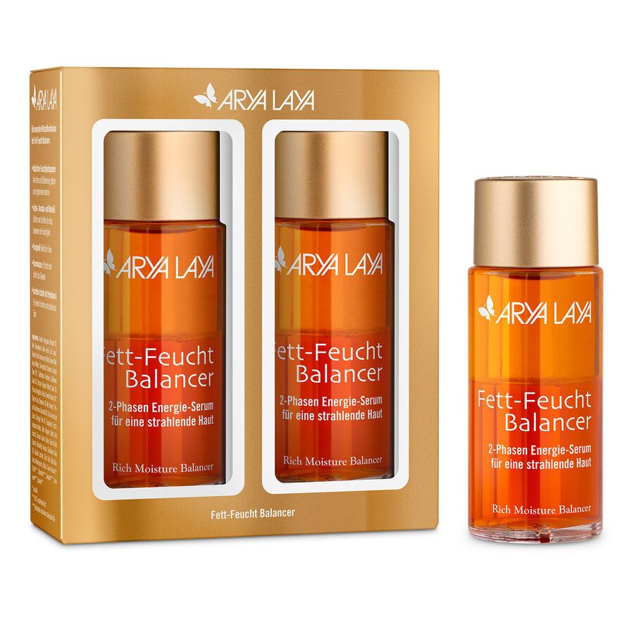 Arya Laya Fett-Feucht Balancer Doppelpack: Zwei Flaschen 2-Phasen Energie-Serum für strahlende Haut.