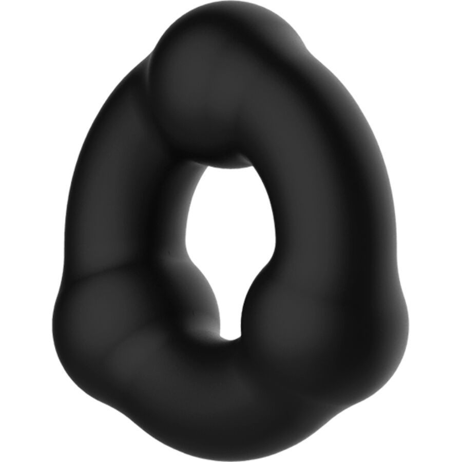 Schwarzer Penisring aus Silikon mit ovaler Form und Öffnung in der Mitte.