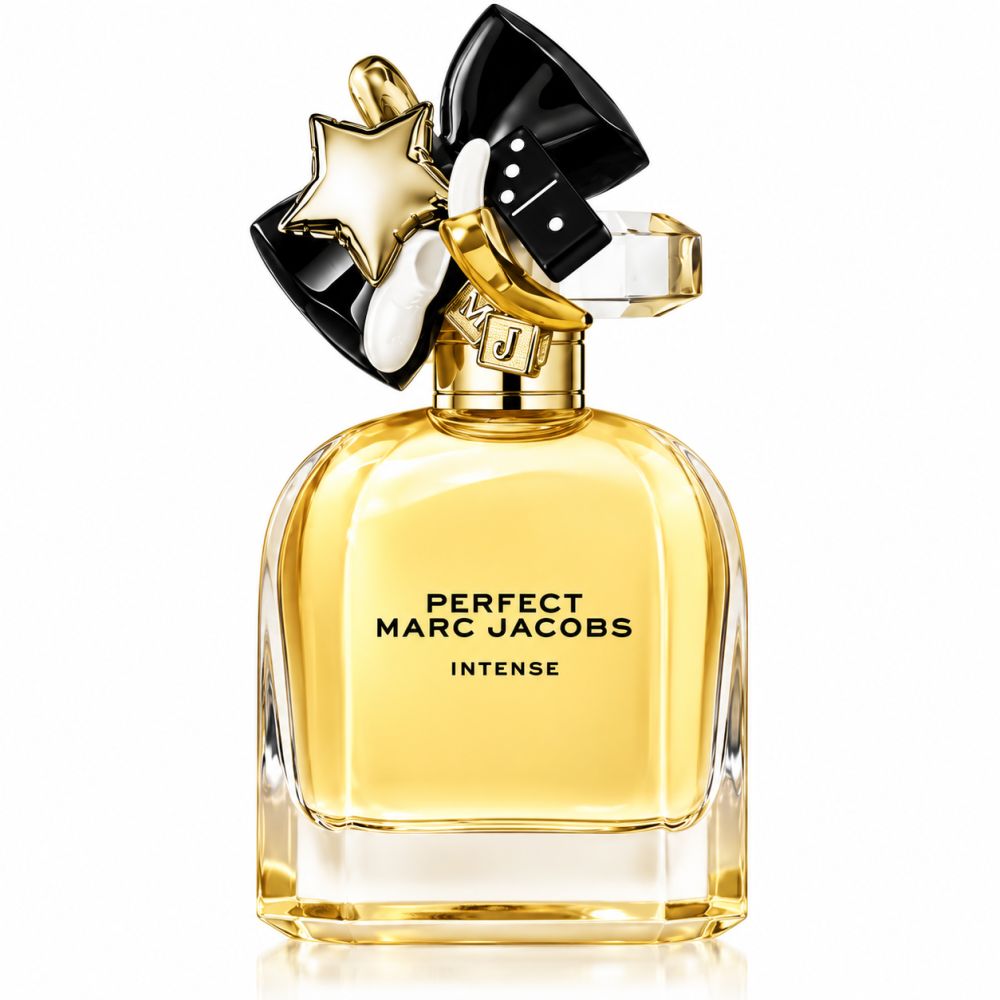 Marc Jacobs Perfect Intense Eau de Parfum Flakon mit Sternen- und Schleifenaufsatz.
