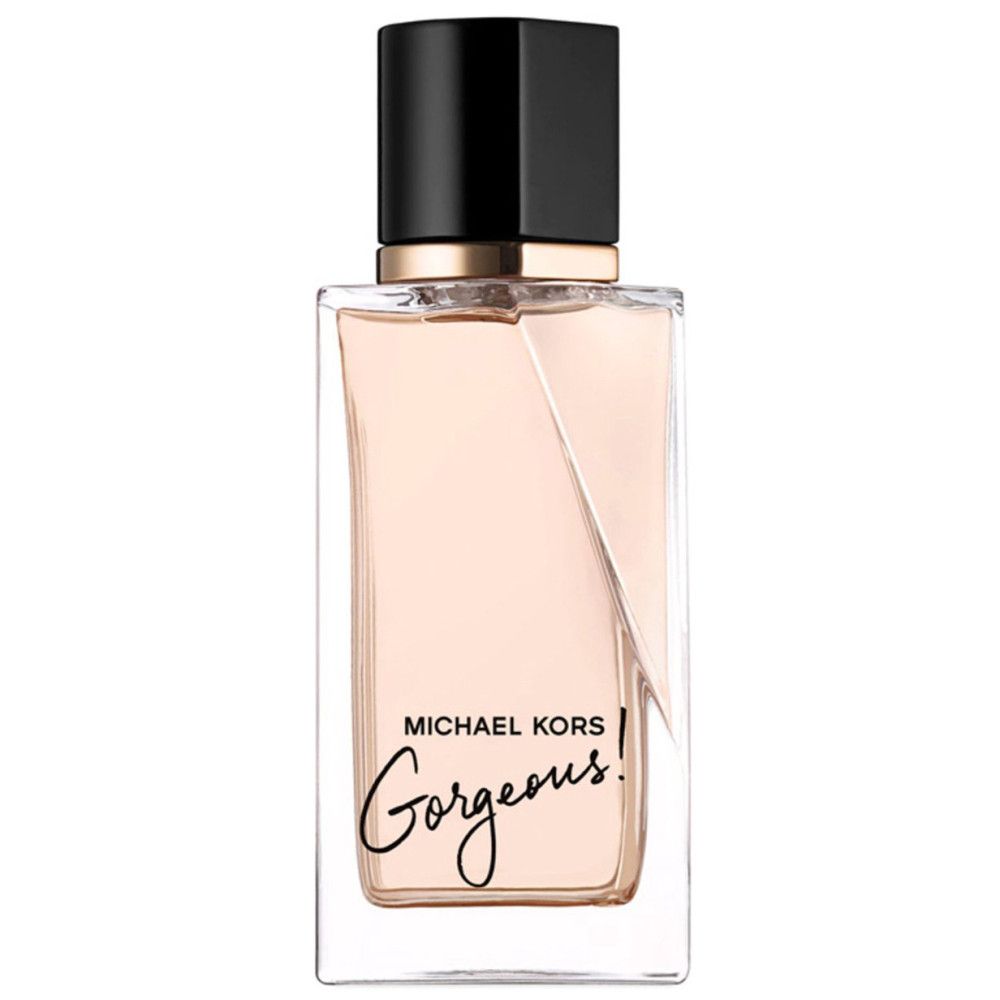Michael Kors Gorgeous! Eau de Parfum Flakon mit schwarzem Deckel.
