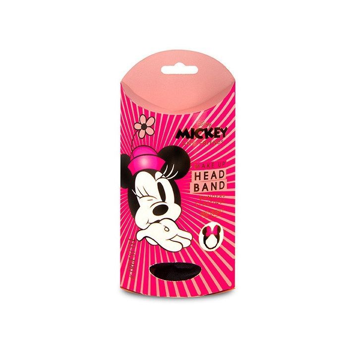 Verpackung mit Minnie Mouse-Haarband. Rosa Hintergrund mit Minnie-Illustration. Text: Mickey, Head Band.