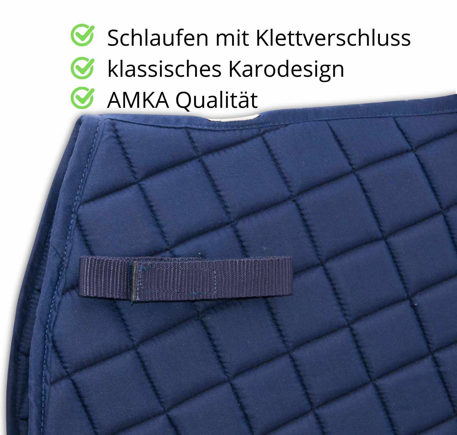 Marineblaue Schabracke mit Schlaufen und Karomuster. AMKA Qualität.