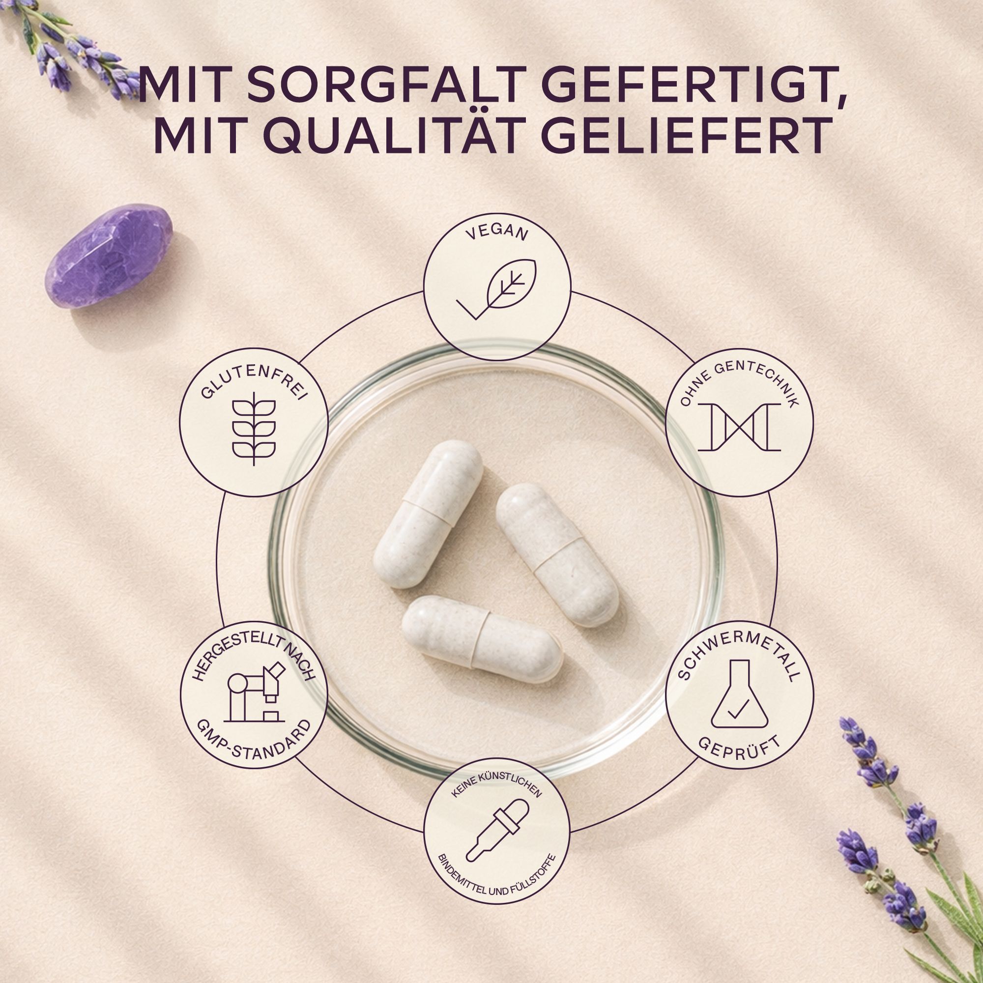 Magnesiumcitrat-Kapseln mit verschiedenen Qualitätsmerkmalen.