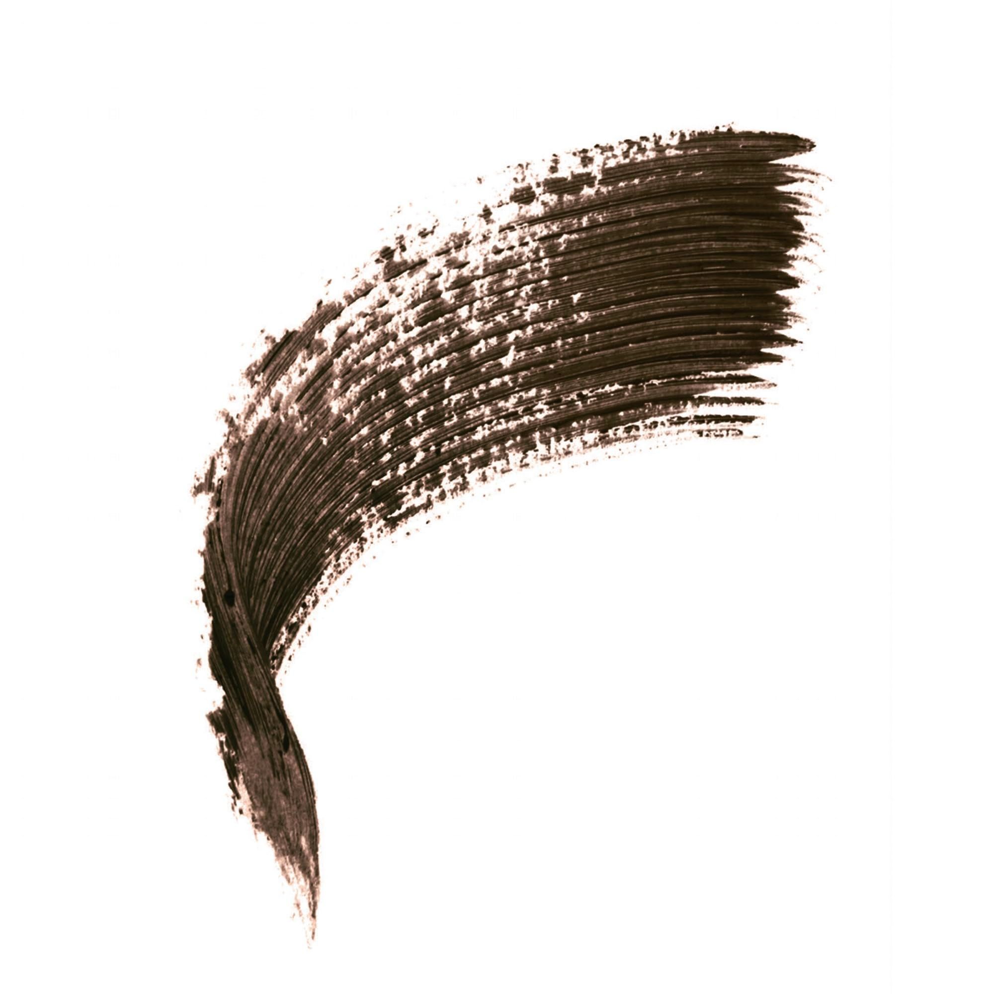 Clarins Wonder Perfect 4D Mascara WP 01. Schwarzer Mascara-Abstrich auf weißem Hintergrund. Textur und Farbe sind sichtbar.