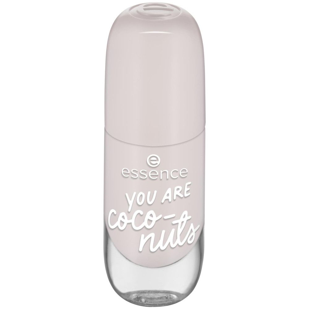 Geschlossene Nagellackflasche. Auf der Flasche steht "essence" und "you are coco-nuts".