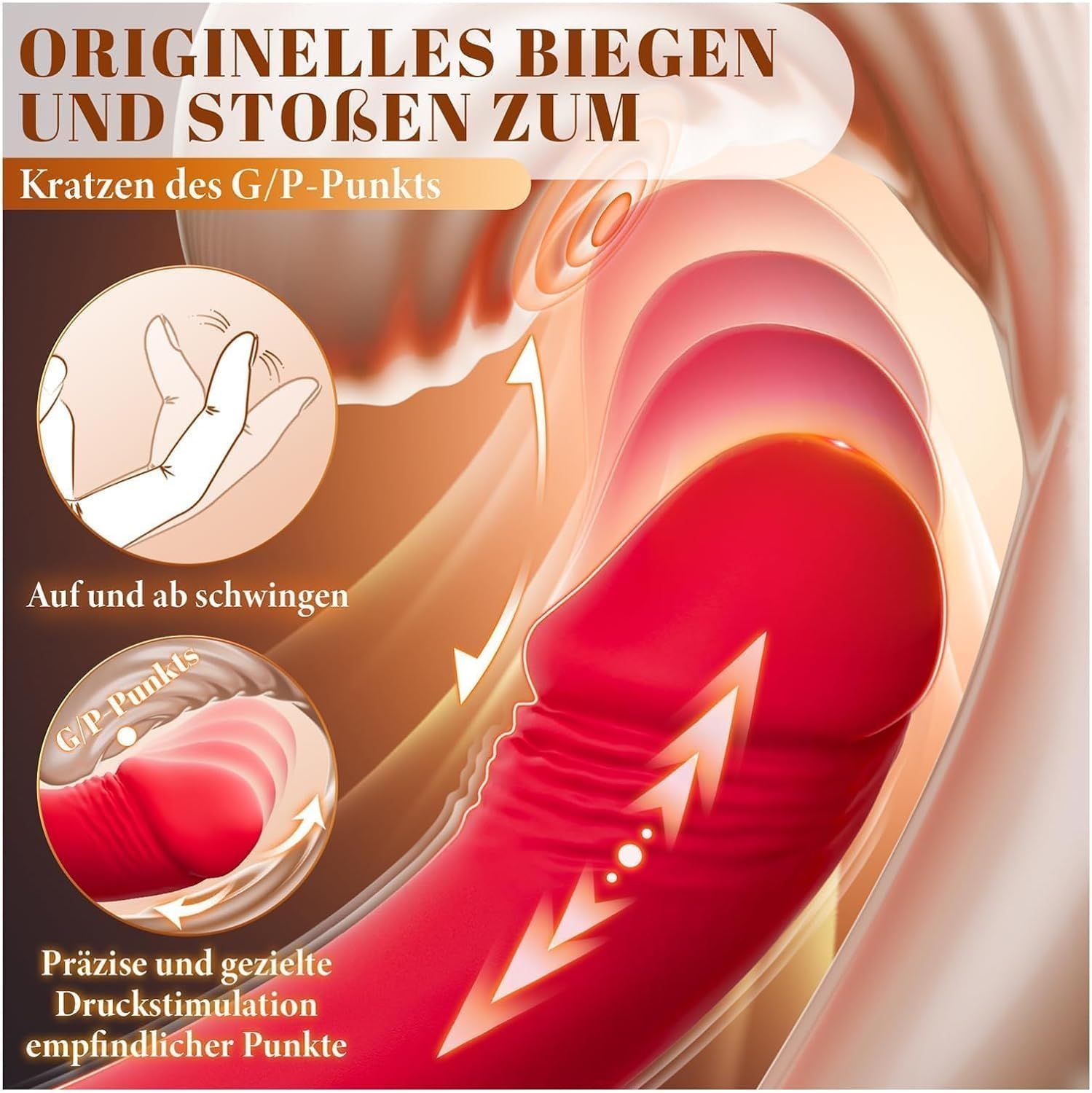 Cacuola gebogener Vibrator mit Stoßfunktion und Griff dunkelrot