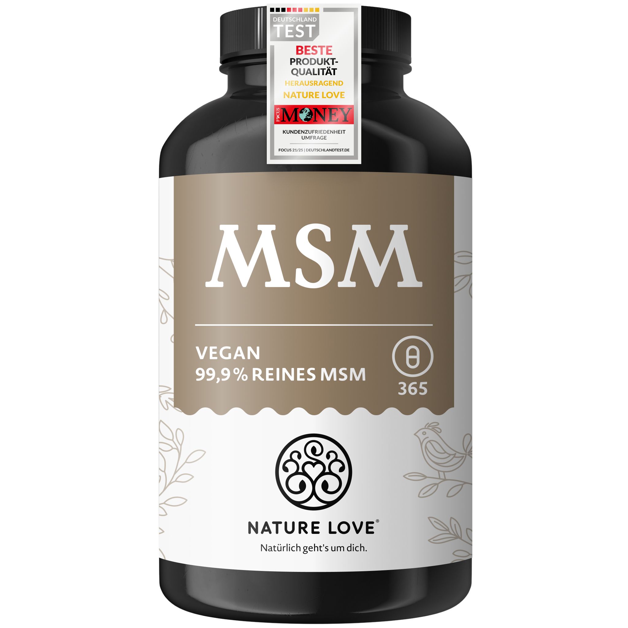 Flasche mit MSM-Kapseln, 99,9% reines MSM, vegan.
