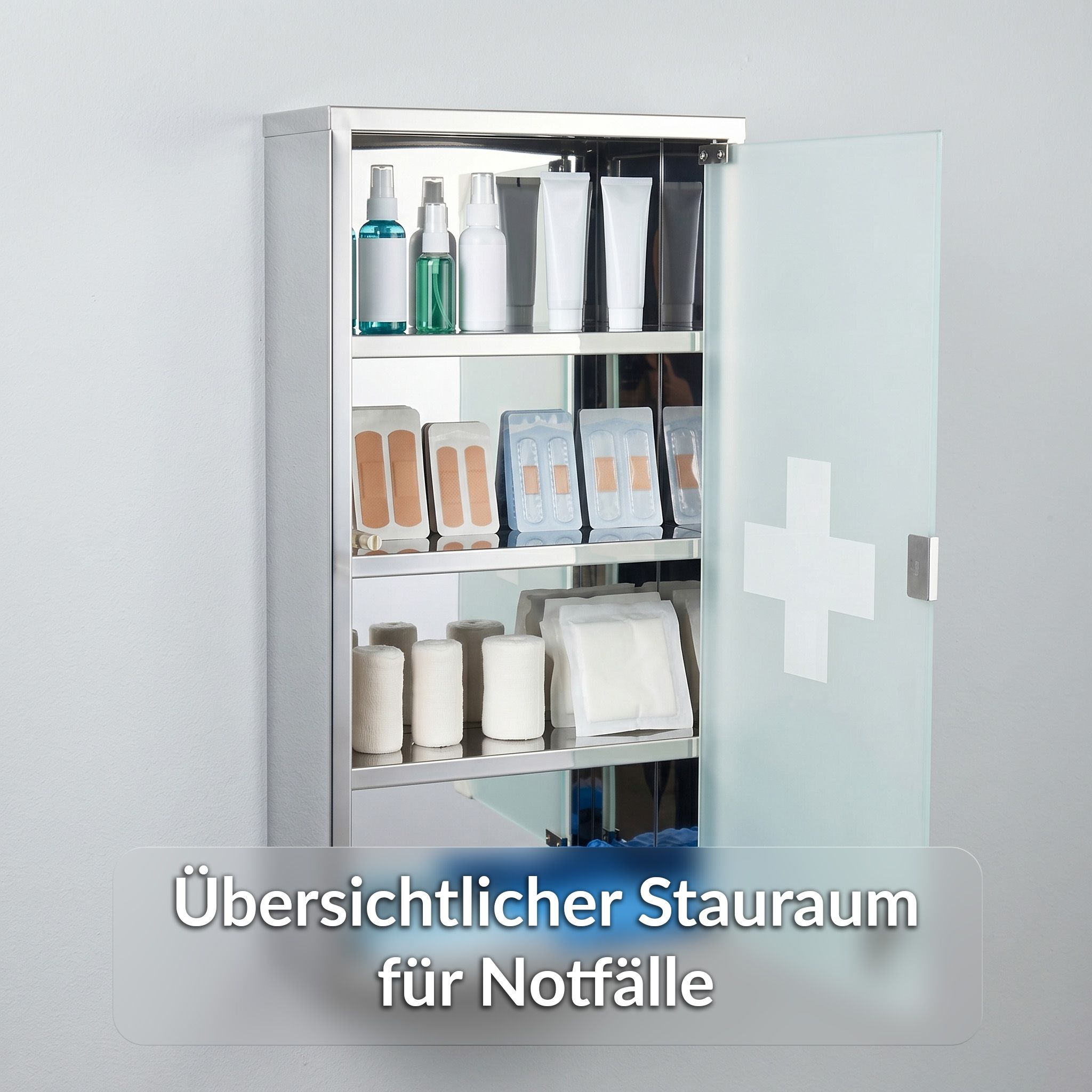 KARAT Medizinschrank Allen - Abschließbarer Arzneischrank mit Glastür Silber 60 x 30 cm 4 Fächer