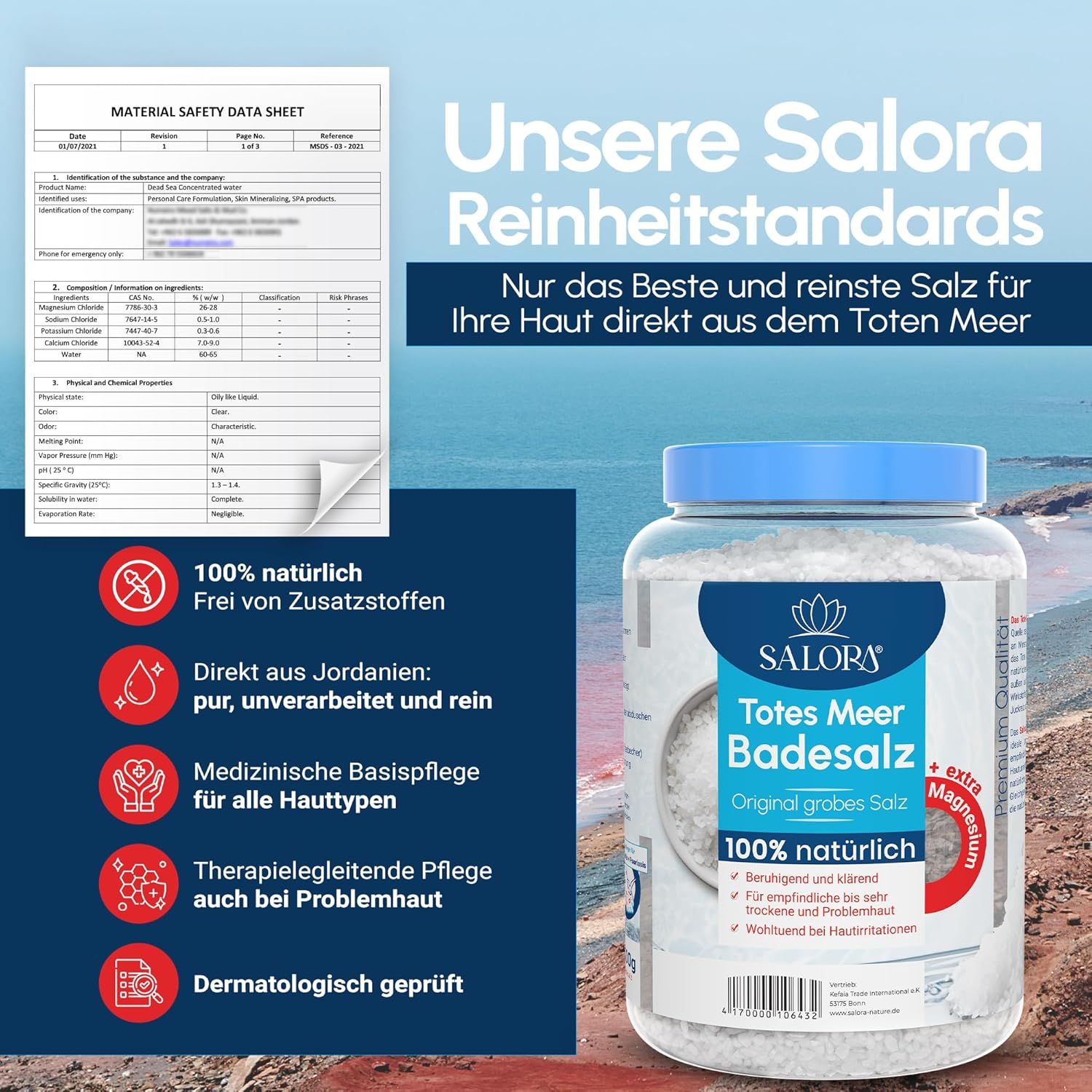 Salora ® Premium Totes Meer Badesalz aus Jordanien - 1150g