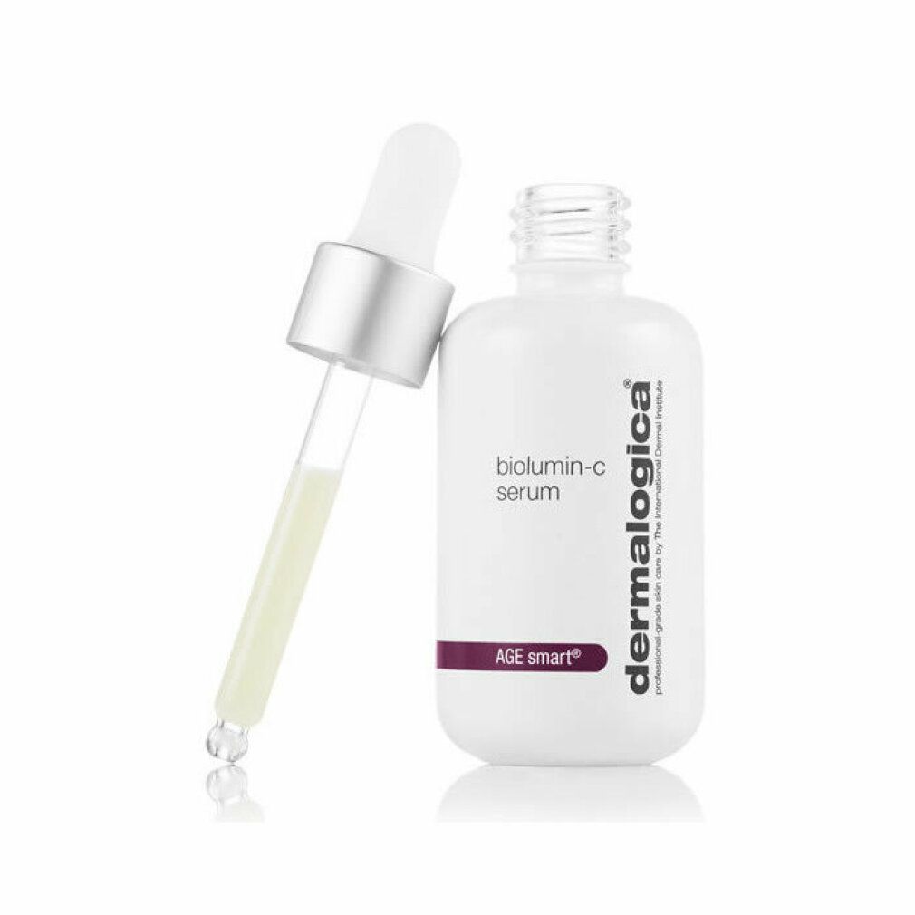 Weiße Flasche mit Dosierpipette. Aufschrift: biolumin-c serum, dermalogica, AGE smart.