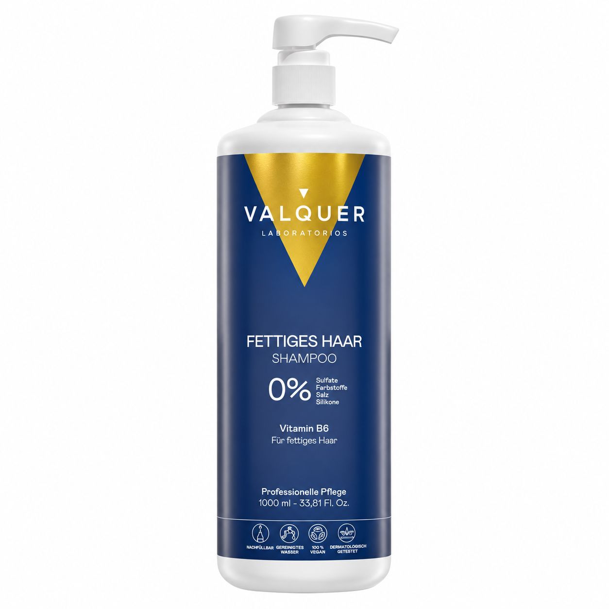 Flasche Valquer Shampoo für fettiges Haar, 1000ml. Mit Vitamin B6. 0% Sulfat, Silikon, Salz, Farbstoffe.