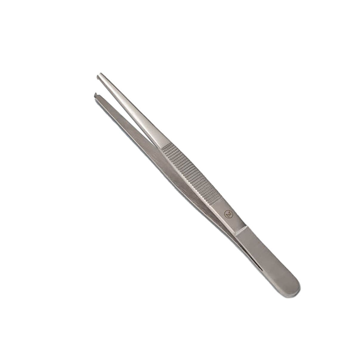 Gerade chirurgische Pinzette, 14 cm, aus Metall mit feiner Spitze und geriffelter Griffpartie.