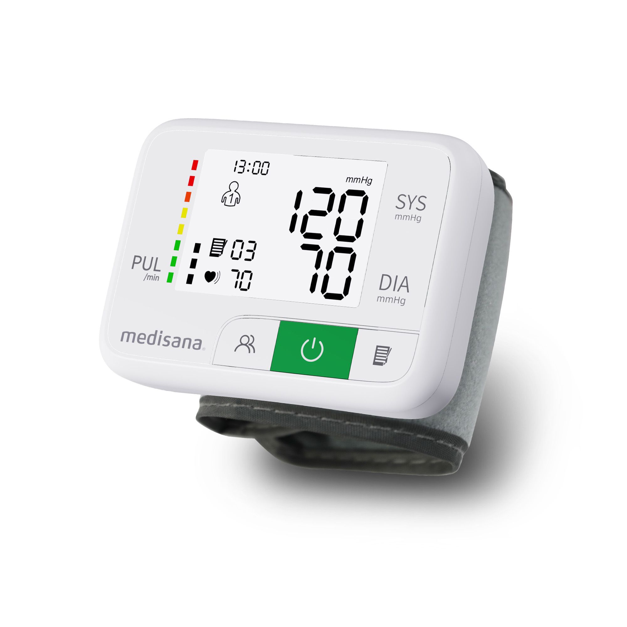 Medisana Handgelenk-Blutdruckmessgerät mit digitaler Anzeige von Blutdruck und Puls.
