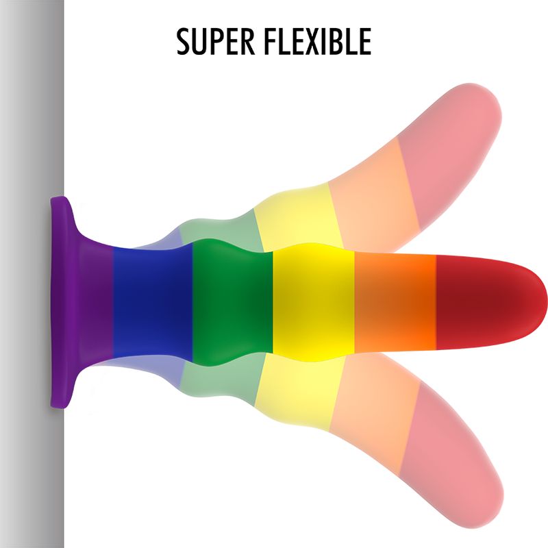Flexibler, regenbogenfarbiger Dildo.