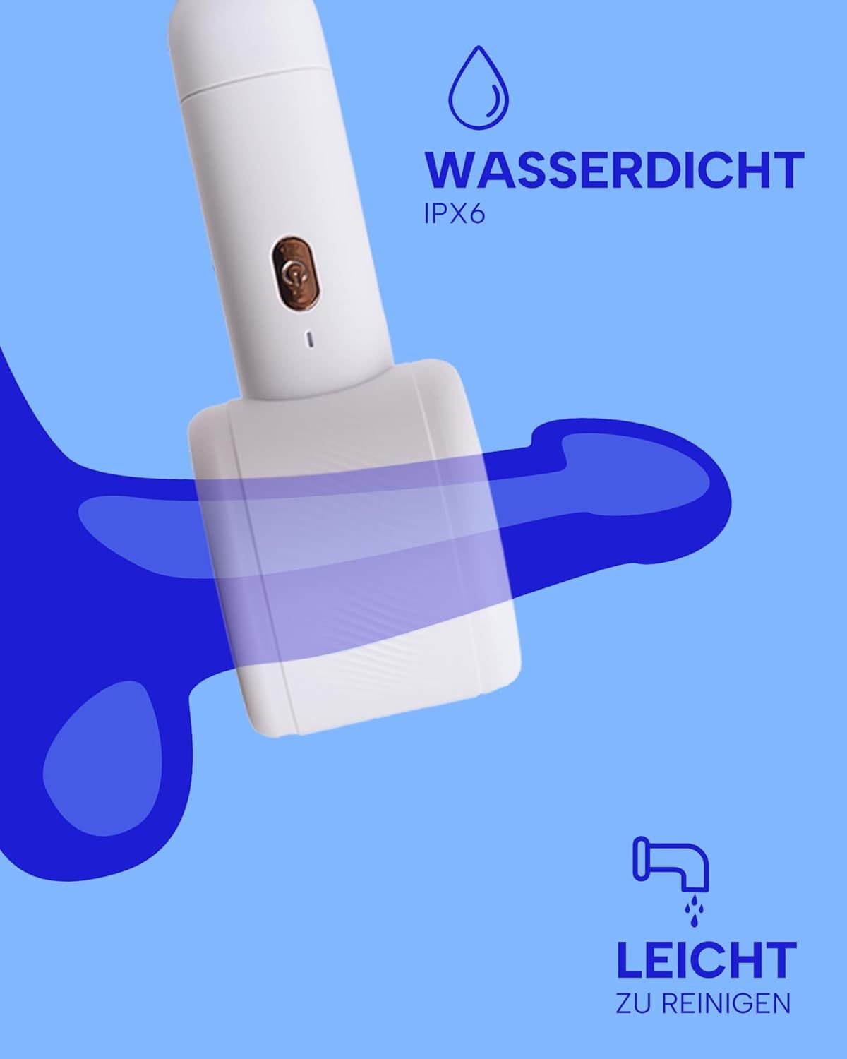 Ein transparentes Gehäuse mit roten, pulsierenden Elementen und Pfeilen, die Saugfunktion und Intensität anzeigen.