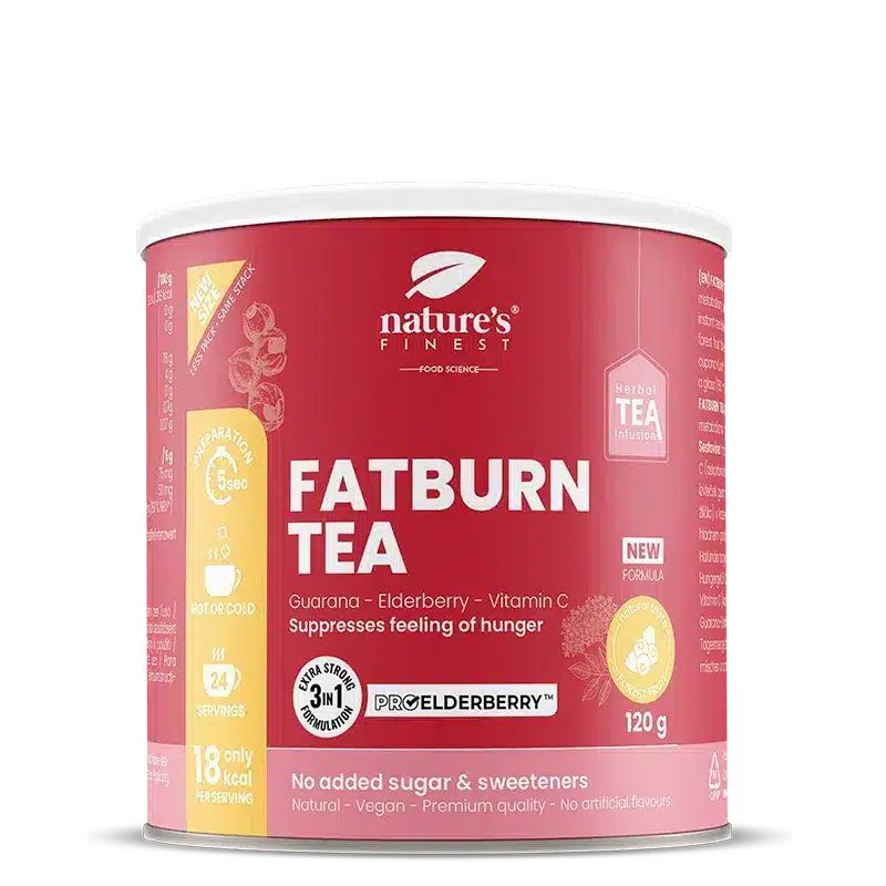 Nature's Finest Fatburn Tea Dose, 120g. Enthält Guarana, Holunderbeere, Vitamin C.