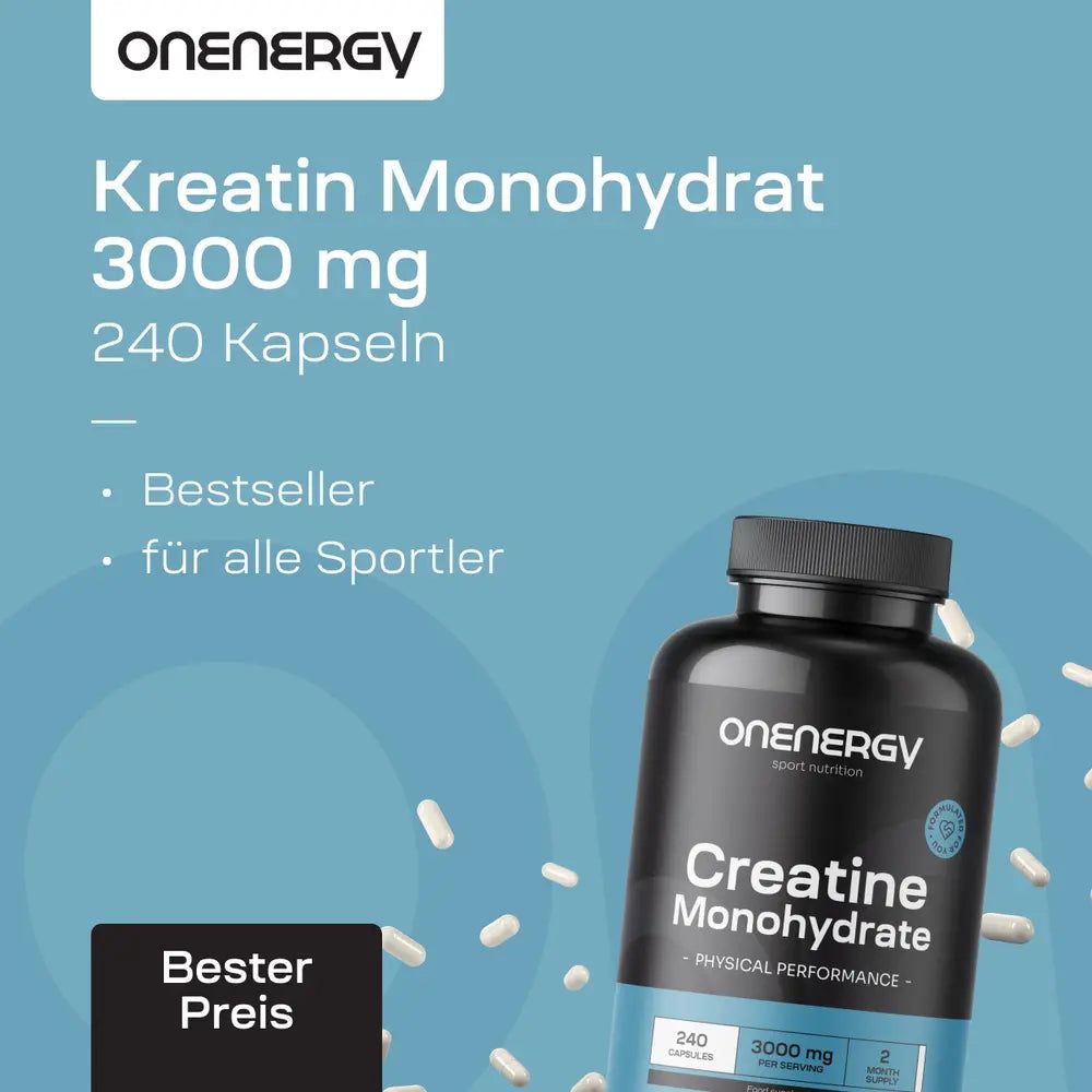 Dose Kreatin Monohydrat, 240 Kapseln, 3000 mg.