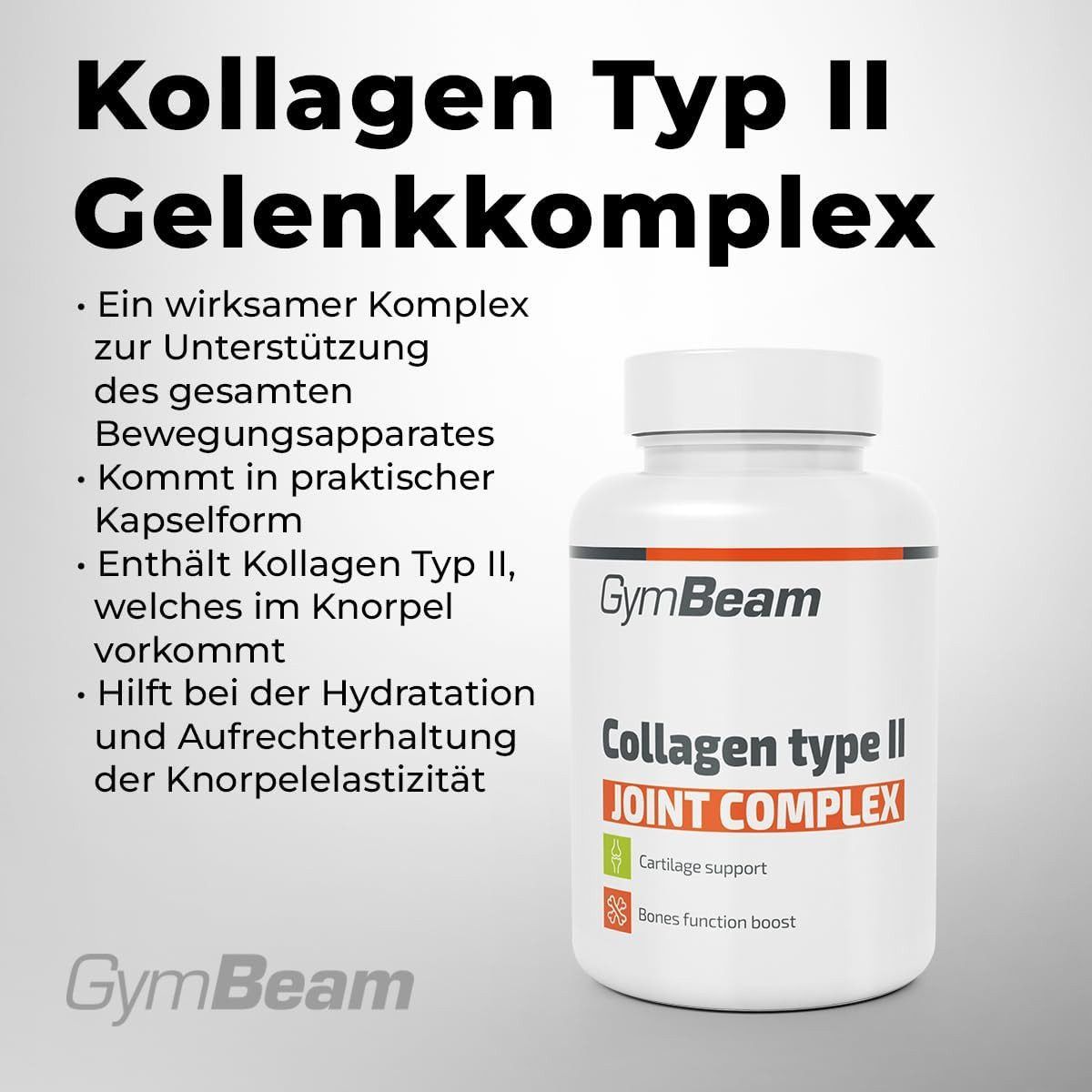 GymBeam Kollagen Typ II Gelenkkomplex Dose mit Textinformationen.