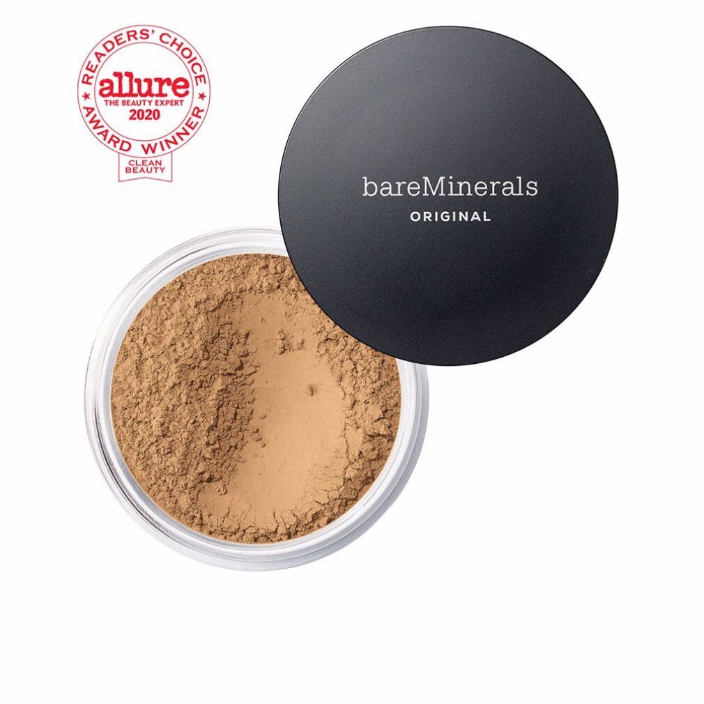 Dose mit losem Puder. Schwarzer Deckel mit "bareMinerals Original"-Schriftzug. Auszeichnung "Allure Best of Beauty".
