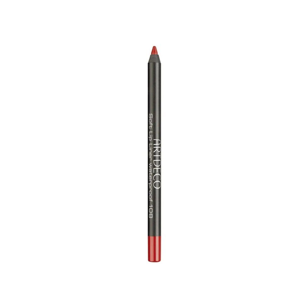 Artdeco Soft Lip Liner Waterproof 108. Roter Lipliner-Stift mit schwarzem Schaft. Spitze und unteres Ende in Rot.