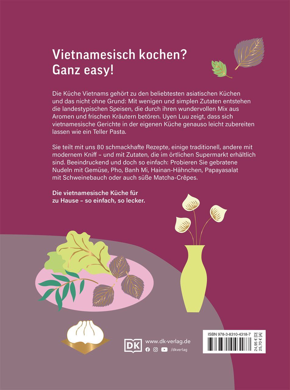 Buchrücken mit Text und Illustrationen. Titel: Vietnamesisch kochen? Ganz easy! Verlag: DK. ISBN-Nummer und Preisangaben.