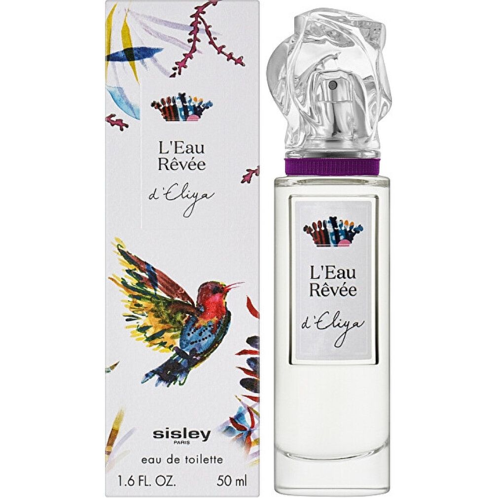 Sisley L'Eau Rêvée d'Eliya Eau de Toilette Flakon und Karton mit Vogel- und Blumenmotiv.