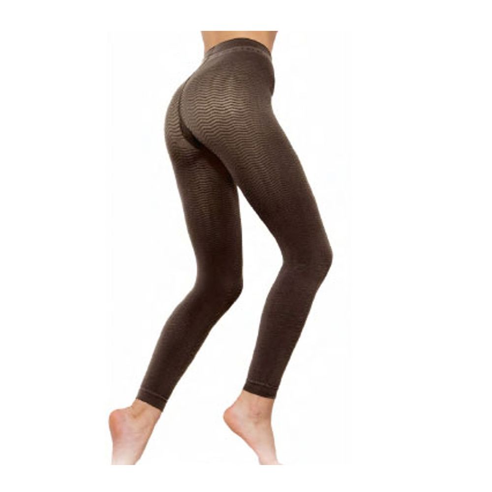 Braune, eng anliegende Leggings mit wellenförmigem Muster.