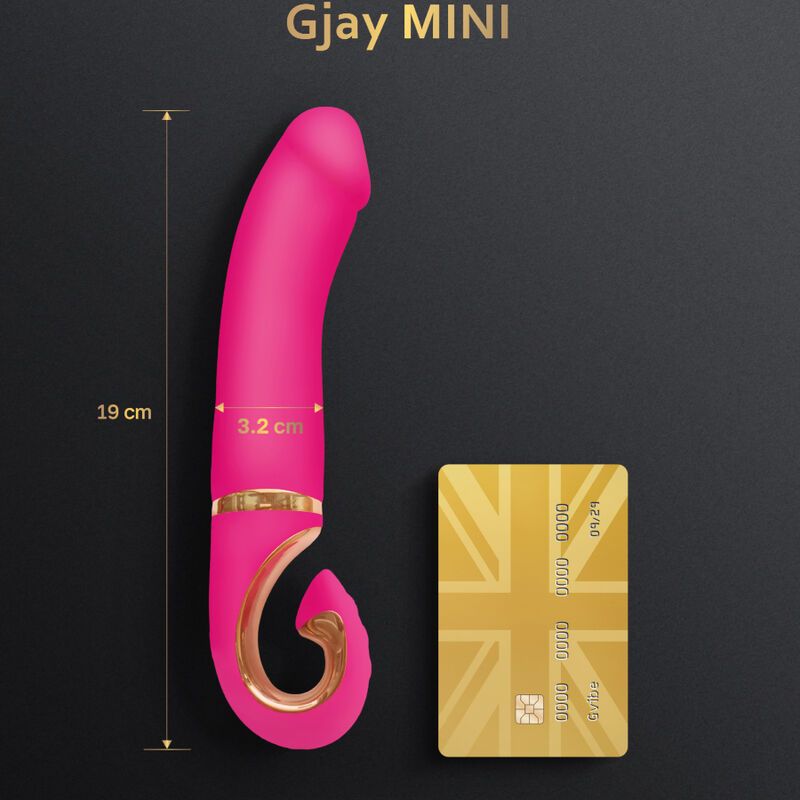 Pinker Silikonvibrator, 19 cm lang, 3,2 cm breit, neben einer Kreditkarte.