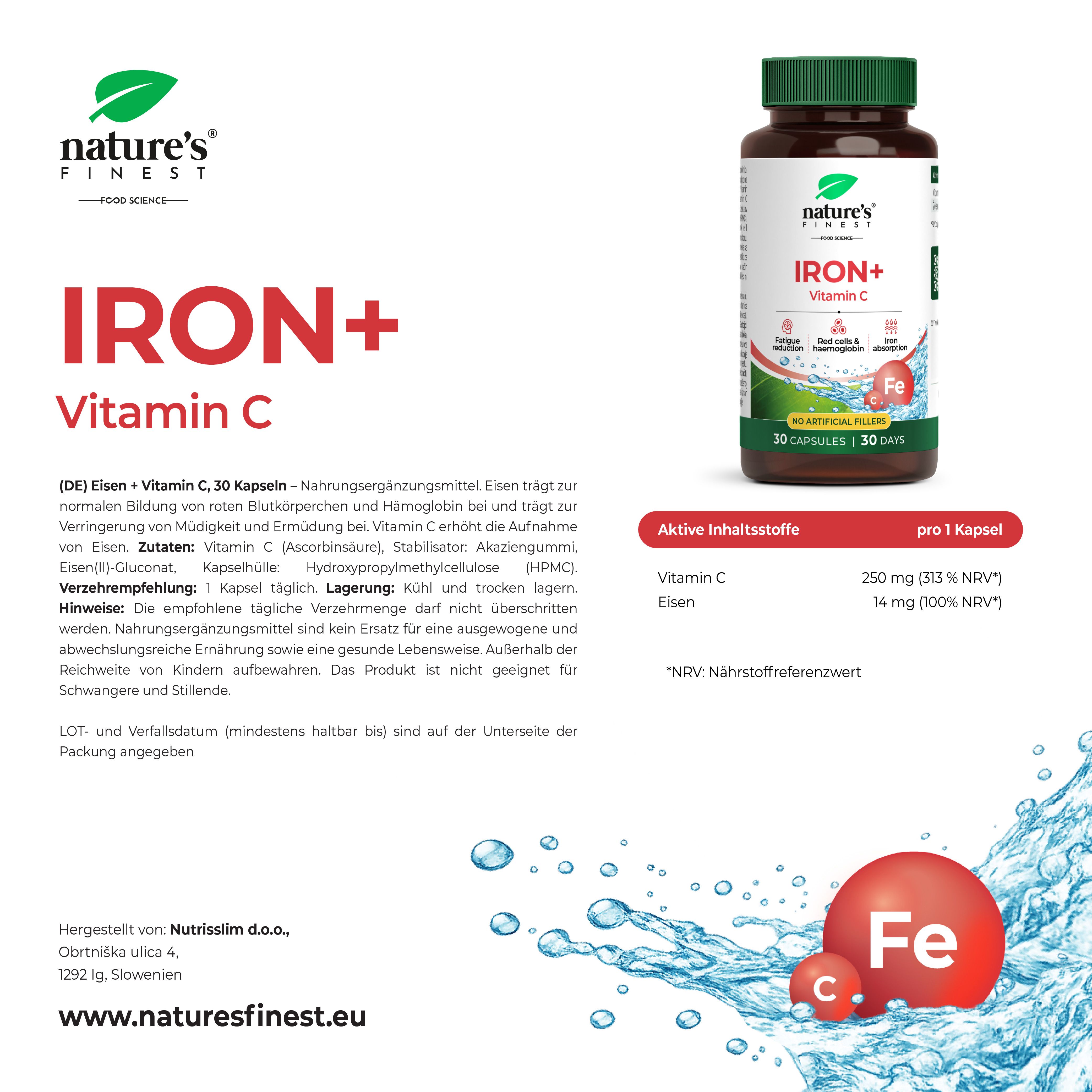 Nature's Finest Eisen + Vitamin C, 30 Kapseln