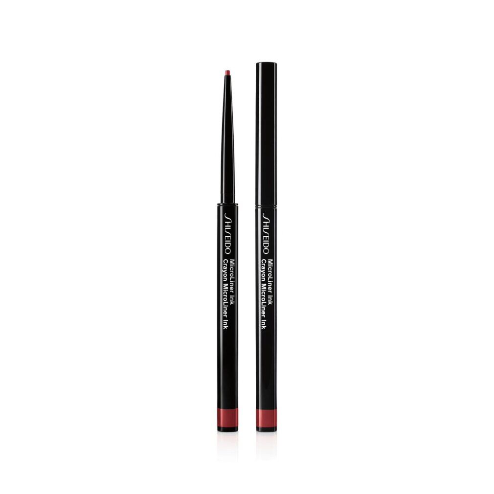 Zwei schwarze Eyeliner-Stifte. Einer ist geöffnet, der andere geschlossen. Aufschrift: Shiseido MicroLiner Ink.