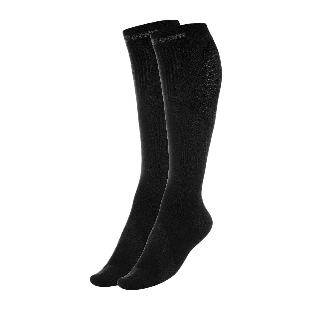 Schwarze Unisex Kompressionsstrümpfe aus Nylon und Elastan.