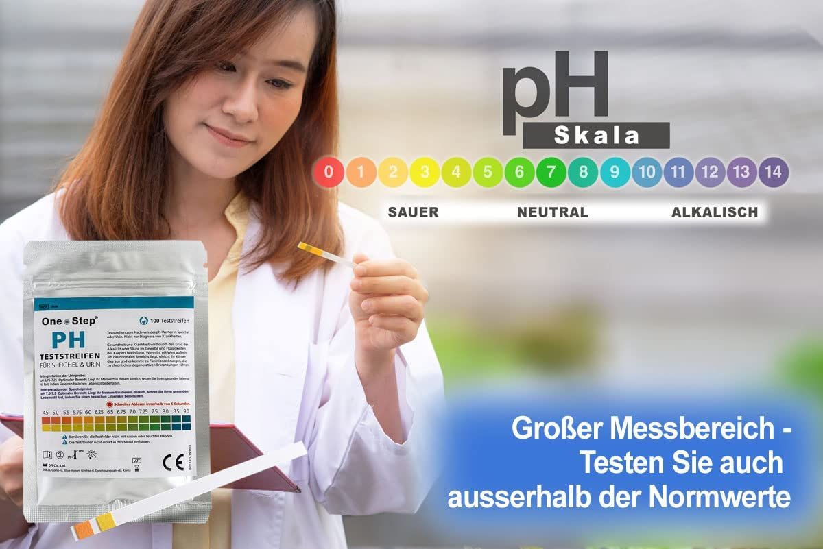 100 One+Step pH Teststreifen für Urin UND Speichel - Selbsttest zur Ermittlung des ph Werts