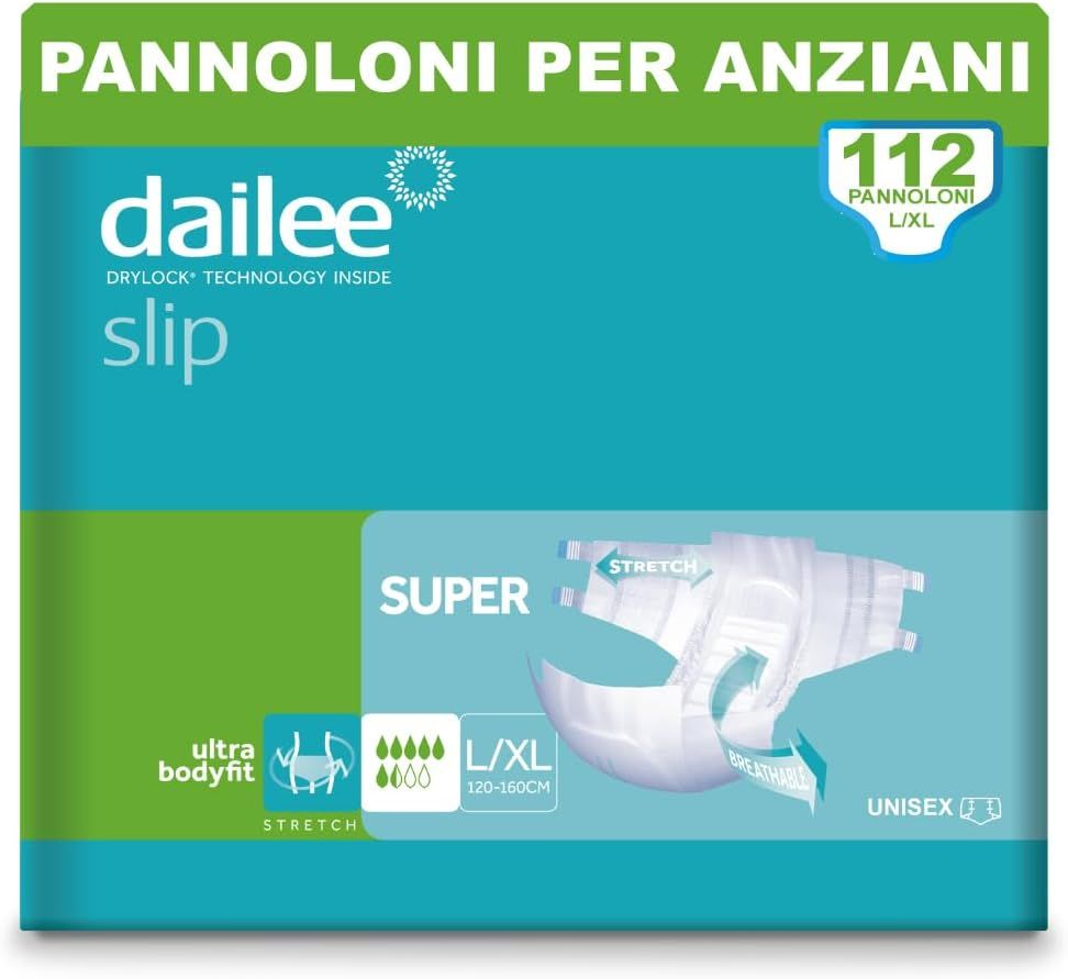 Dailee Slip Super Inkontinenz Windeln für Erwachsene. Verpackung mit 112 Stück, Größe L/XL. Unisex.