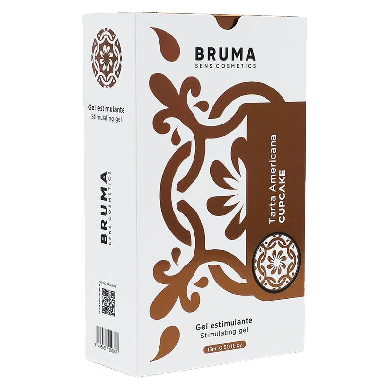 Bruma Cupcake Stimulierendes Gel Verpackung mit floralem Muster.