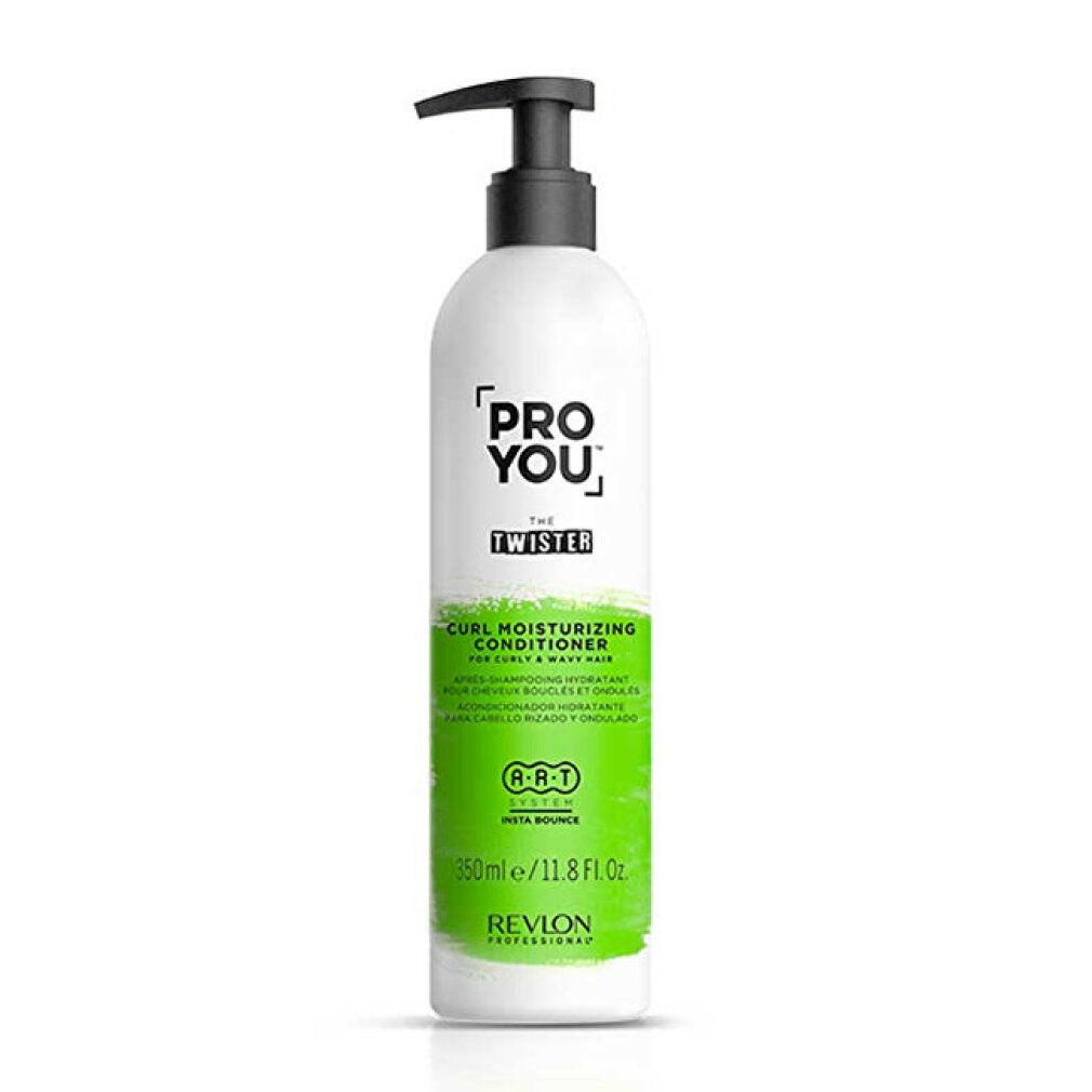 Weiße Flasche mit schwarzem Pumpkopf. Aufschrift: Pro You The Twister. Grün-weißer Aufdruck. 350ml/11.8 Fl. Oz. Revlon Professional.