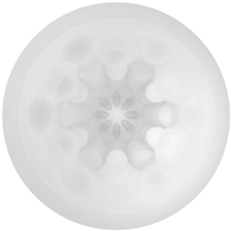 Weißes, rundes Produkt mit sternförmiger Innenstruktur.