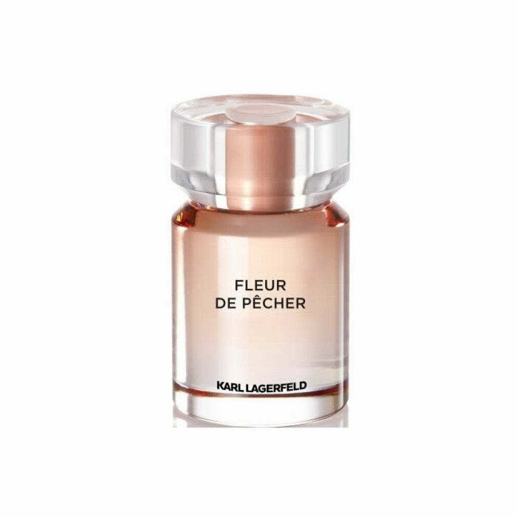Fleur de Pêcher Eau de Parfum Spray, Flakon. Aufschrift: Karl Lagerfeld. Farbverlauf von rosa nach transparent.