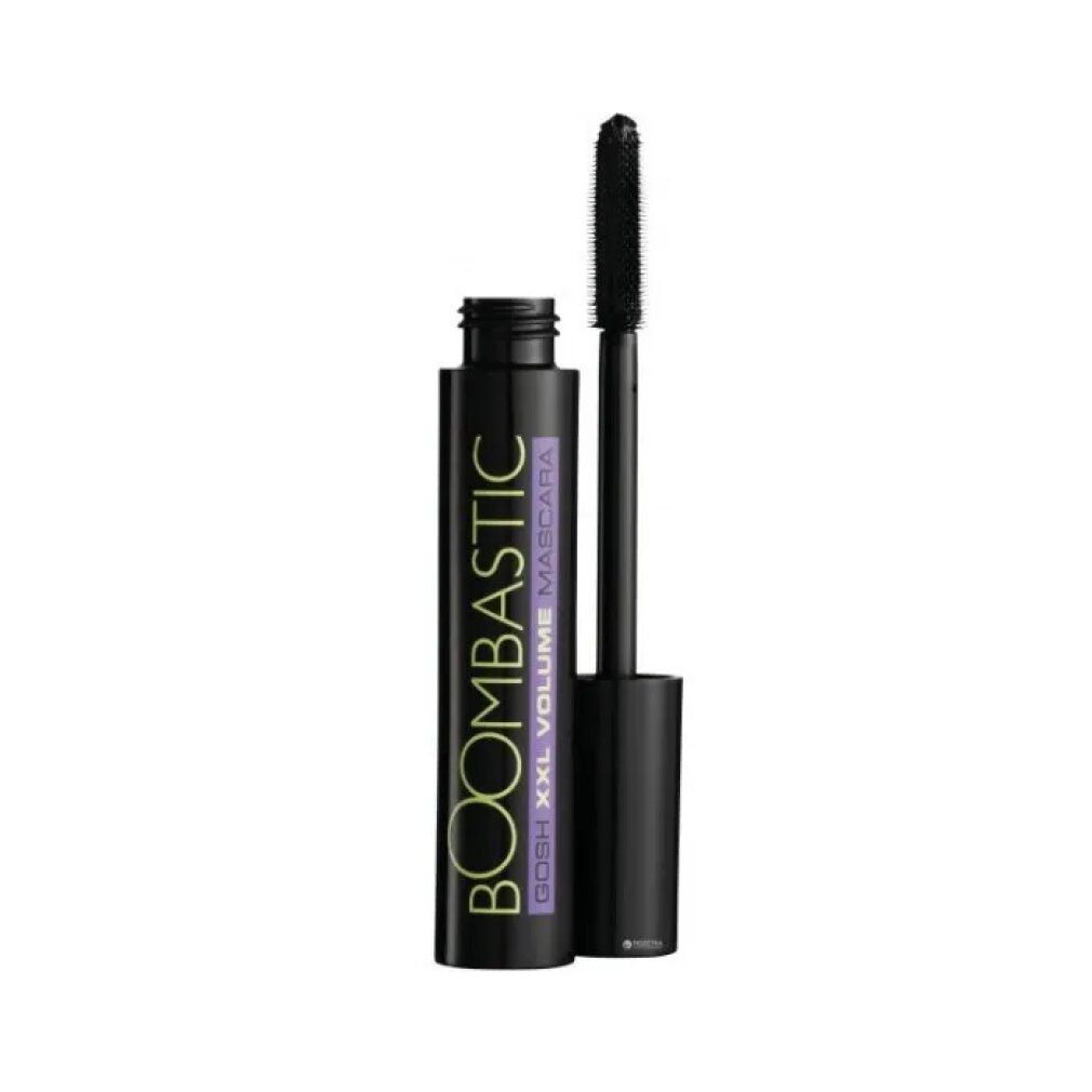 Schwarze Mascara-Tube mit geöffneter Bürste. Aufschrift: BOOMBASTIC XXL VOLUME MASCARA.