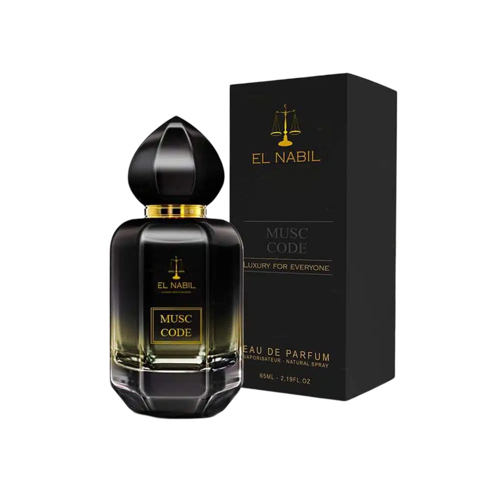 Schwarze Flasche mit goldener Kappe und Etikett. Schwarze Verpackung mit Logo und Produktbezeichnung.
