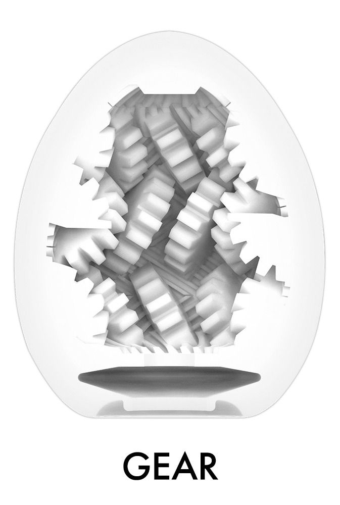 TENGA Egg Gear Masturbator: Innere Struktur mit komplexen Zahnrad- und Lamellenmustern.