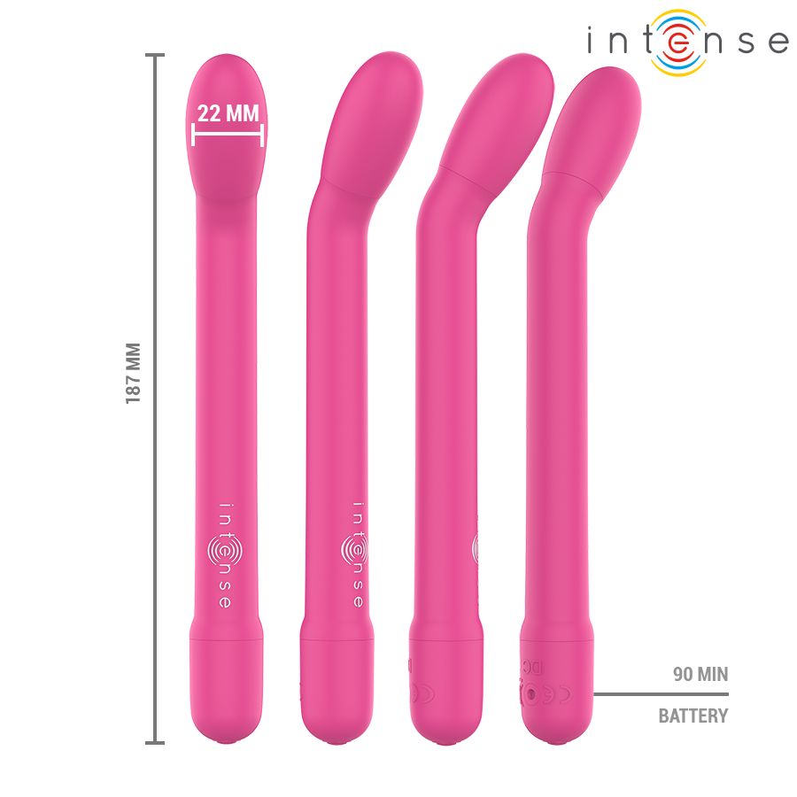 Pinker G-Punkt-Stimulator, 187 mm lang, 22 mm breit. 90 Minuten Akkulaufzeit.