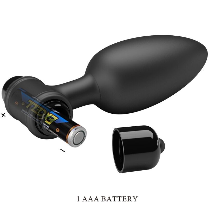 Schwarzer Vibrations-Analplug mit breiter Basis und Bedienelementen. Glatte Oberfläche, ergonomische Form.