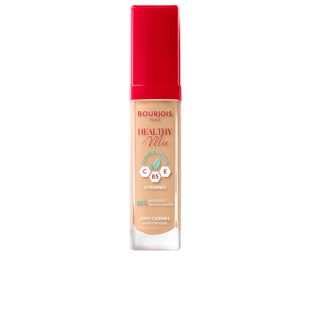 Bourjois Healthy Mix Concealer. Flasche mit rotem Deckel. Aufschrift: Healthy Mix, Vitamines. Farbton: 51-Light Vanilla. Anti-Cernes.